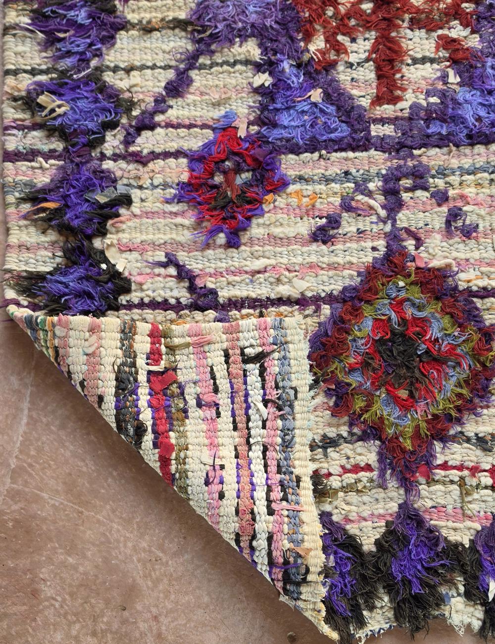 Handwoven Purple and Red Azilal Rug 5.2 x 2.62 ft / 160 x 80 cm