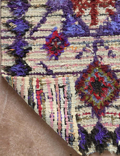 Handwoven Purple and Red Azilal Rug 5.2 x 2.62 ft / 160 x 80 cm
