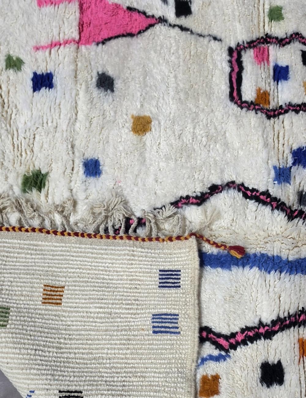 Ivory Confetti Dot Diamond Motif Modern Boujad Wool Rug 10.2 x 6.5 ft / 312 x 198 cm