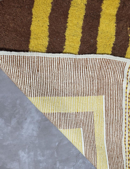 Brown Mustard Handwoven Berber Wool Rug 9.5 x 6.6 ft / 290 x 202 cm