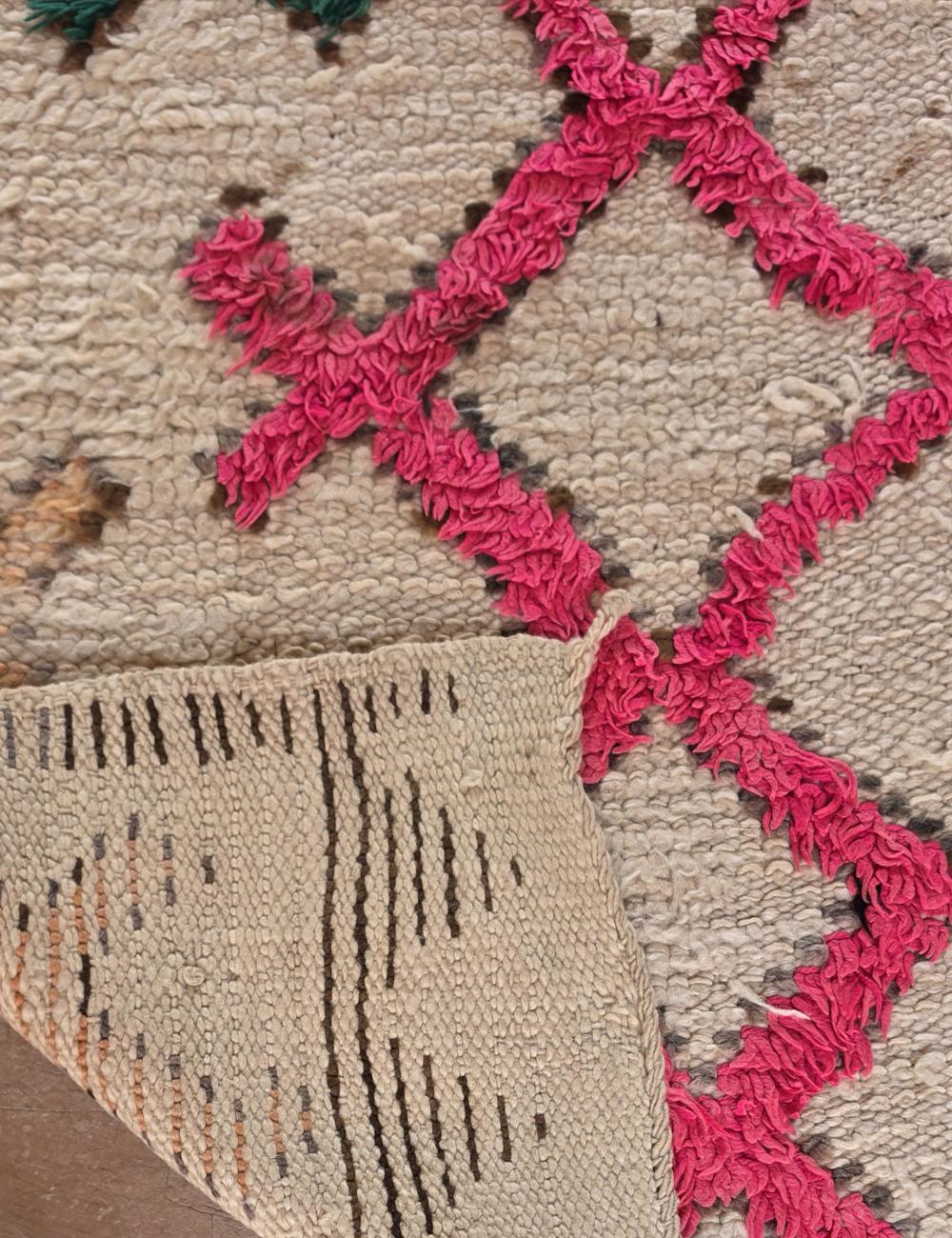 Vintage Moroccan Beige and Pink Azilal Rug 5.4 x 3.28 ft / 165 x 100 cm