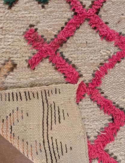 Vintage Moroccan Beige and Pink Azilal Rug 5.4 x 3.28 ft / 165 x 100 cm