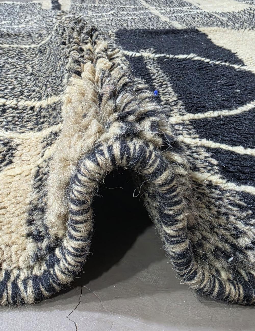 Luxurious Beni M'Rirt Wool Rug Charcoal Diamond Lattice 7.8 x 4.4 ft / 238 x 134 cm