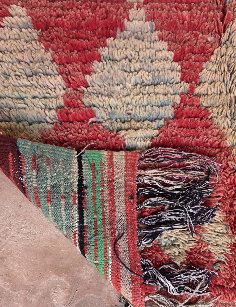 Vintage Moroccan Red and Cream Azilal Rug 6.4 x 3.51 ft / 196 x 107 cm