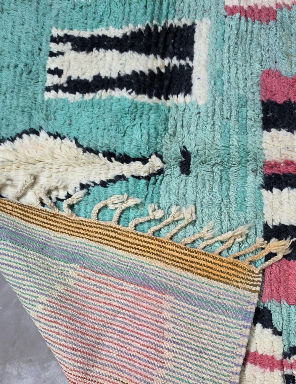 Handwoven Berber Wool Rug with Turquoise 9.7 x 6.8 ft / 295 x 210 cm