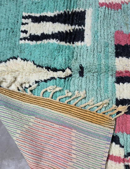 Handwoven Berber Wool Rug with Turquoise 9.7 x 6.8 ft / 295 x 210 cm