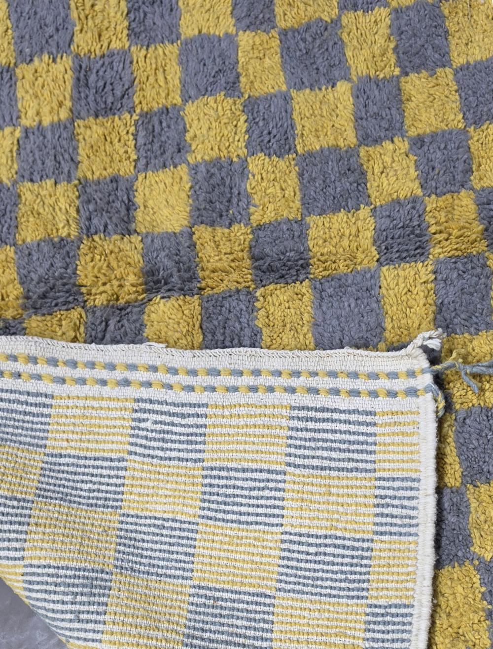 Mustard Yellow Grey Checkerboard Boujad Wool Rug 9.7 x 6.56 ft / 297 x 200 cm