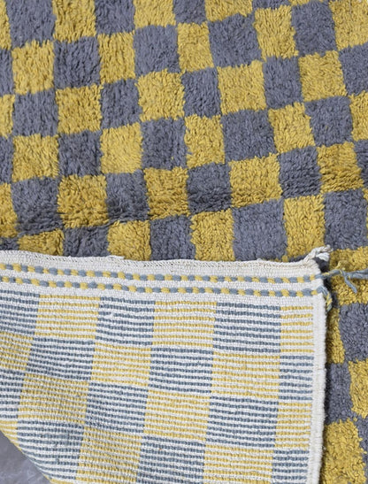 Mustard Yellow Grey Checkerboard Boujad Wool Rug 9.7 x 6.56 ft / 297 x 200 cm