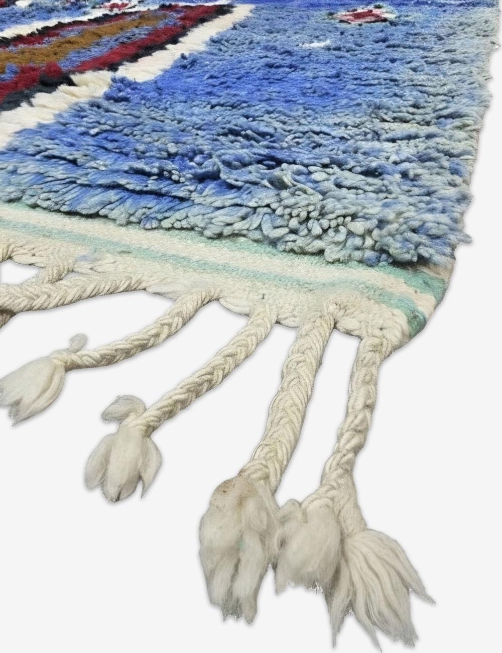 Royal Blue Mirrored Chevron Peak Boujad Wool Rug 8.1 x 6.76 ft / 247 x 206 cm