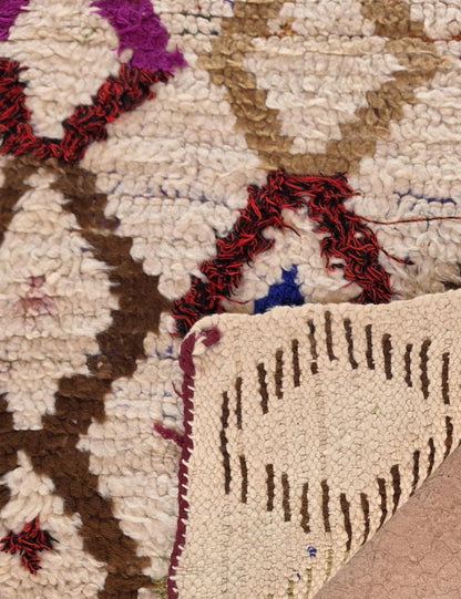 Vintage Moroccan Wool Rug with Olive 4.8 x 2.53 ft / 145 x 77 cm