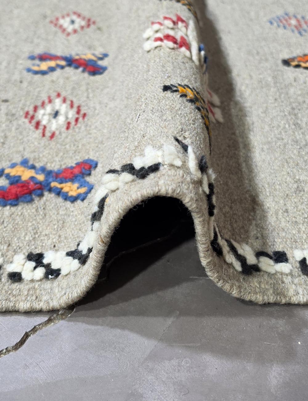 Flatwoven Tribal Symbol Motif Boujad Wool Runner 6.1 x 2.33 ft / 187 x 71 cm