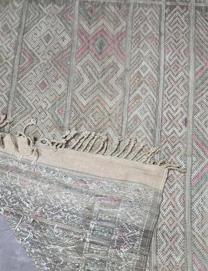 Ivory Handwoven Berber Flatweave Rug 12 x 5.4 ft / 365 x 166 cm