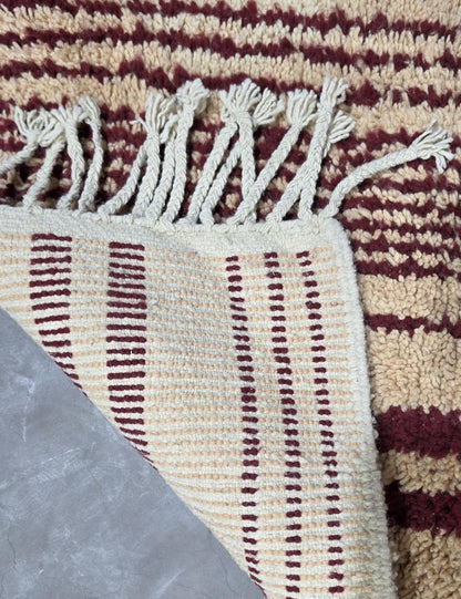 Cream Burgundy Stripe Boujad Wool Runner 9.3 x 2.79 ft / 284 x 85 cm