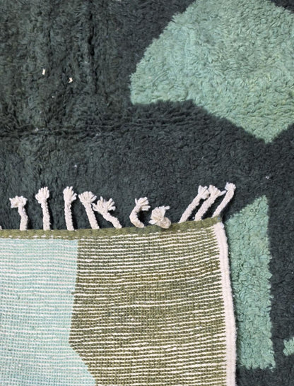 Handwoven Boujad Wool Rug Green Camouflage Abstract 9.8 x 8.07 ft / 300 x 246 cm