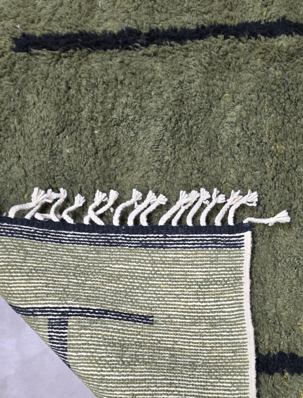 Modern Boujad Wool Rug Green Freehand Black Grid 9.9 x 8.46 ft / 302 x 258 cm