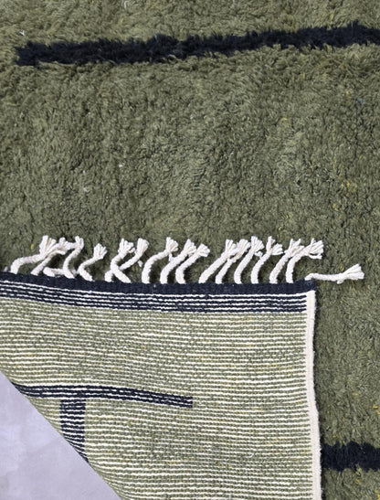 Modern Boujad Wool Rug Green Freehand Black Grid 9.9 x 8.46 ft / 302 x 258 cm