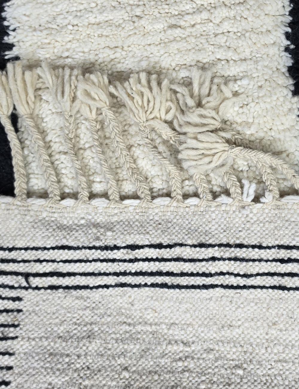 Handwoven Moroccan Wool Hallway Runner Black Border 6.3 x 1.77 ft / 193 x 54 cm