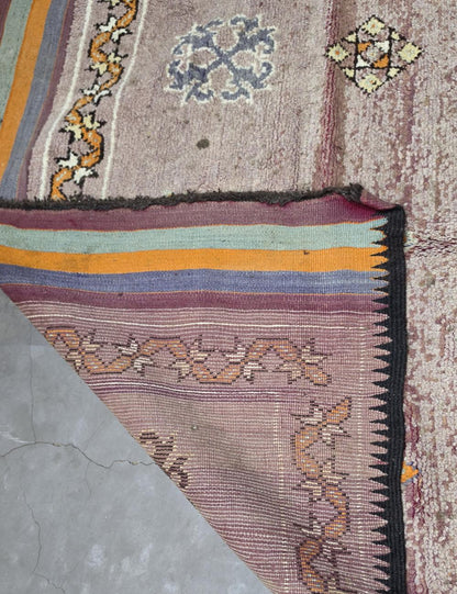 Vintage Ait Bou Sbaa Wool Rug Faded Plum Field 13.2 x 5.58 ft / 403 x 170 cm