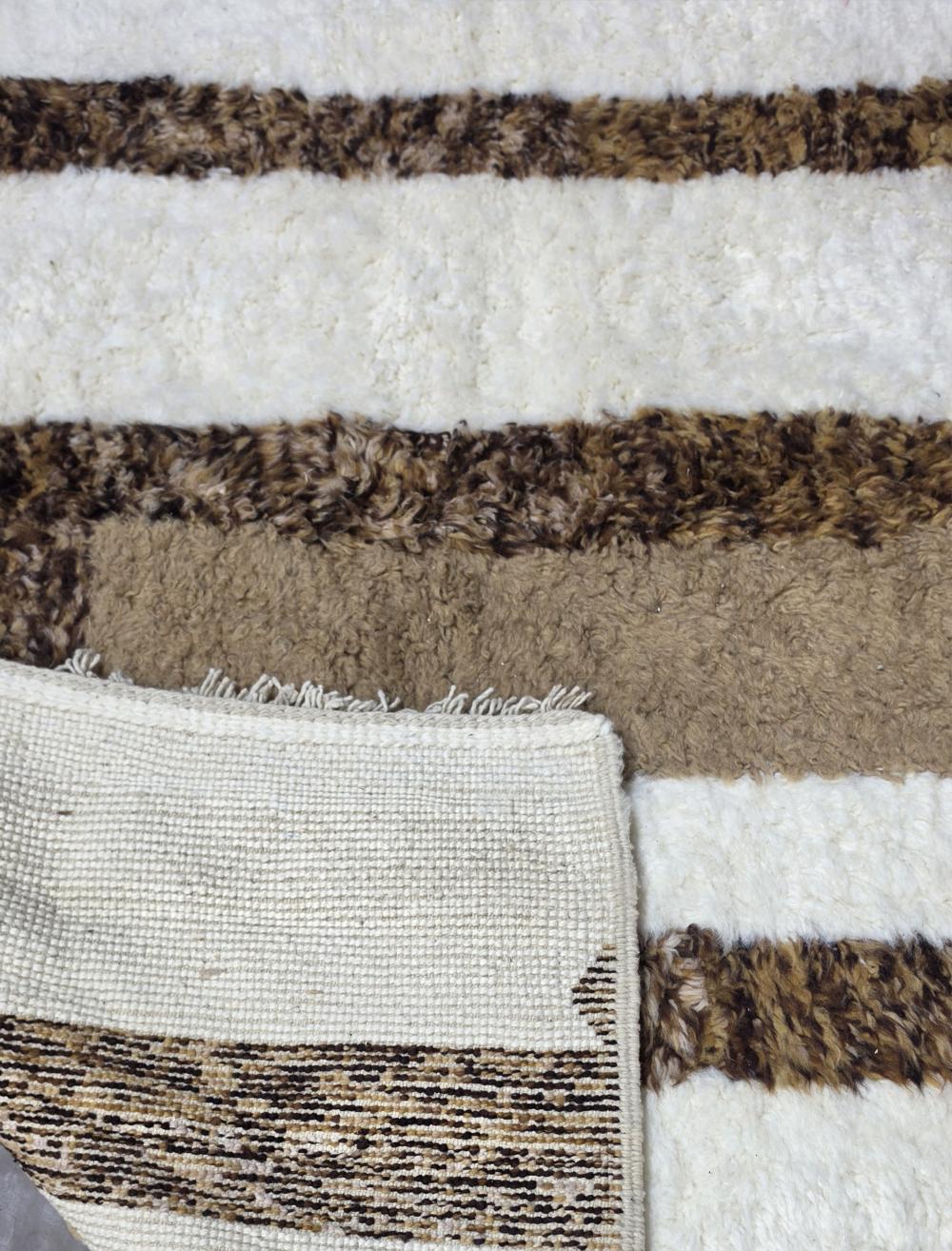 Handwoven Boujad Wool Rug Ivory Brown Architectural 10.3 x 7.94 ft / 313 x 242 cm