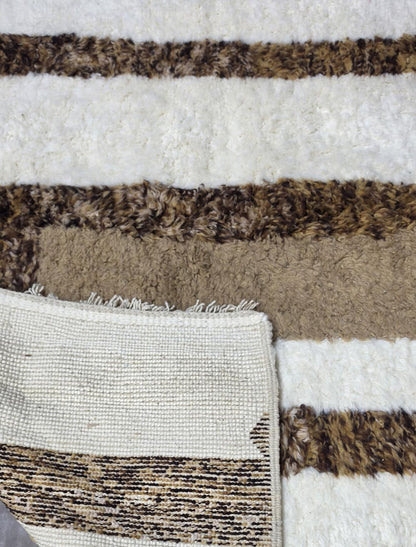 Handwoven Boujad Wool Rug Ivory Brown Architectural 10.3 x 7.94 ft / 313 x 242 cm