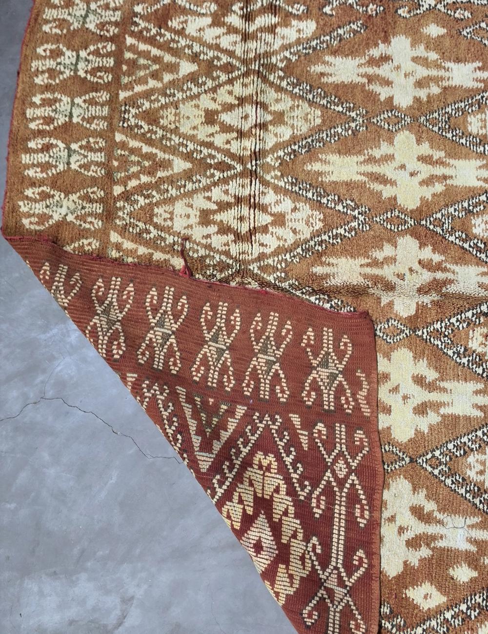 Vintage Boujad Wool Rug Cinnamon Diamond Lattice Floral Motifs 9.7 x 5.91 ft / 295 x 180 cm
