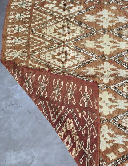 Vintage Boujad Wool Rug Cinnamon Diamond Lattice Floral Motifs 9.7 x 5.91 ft / 295 x 180 cm