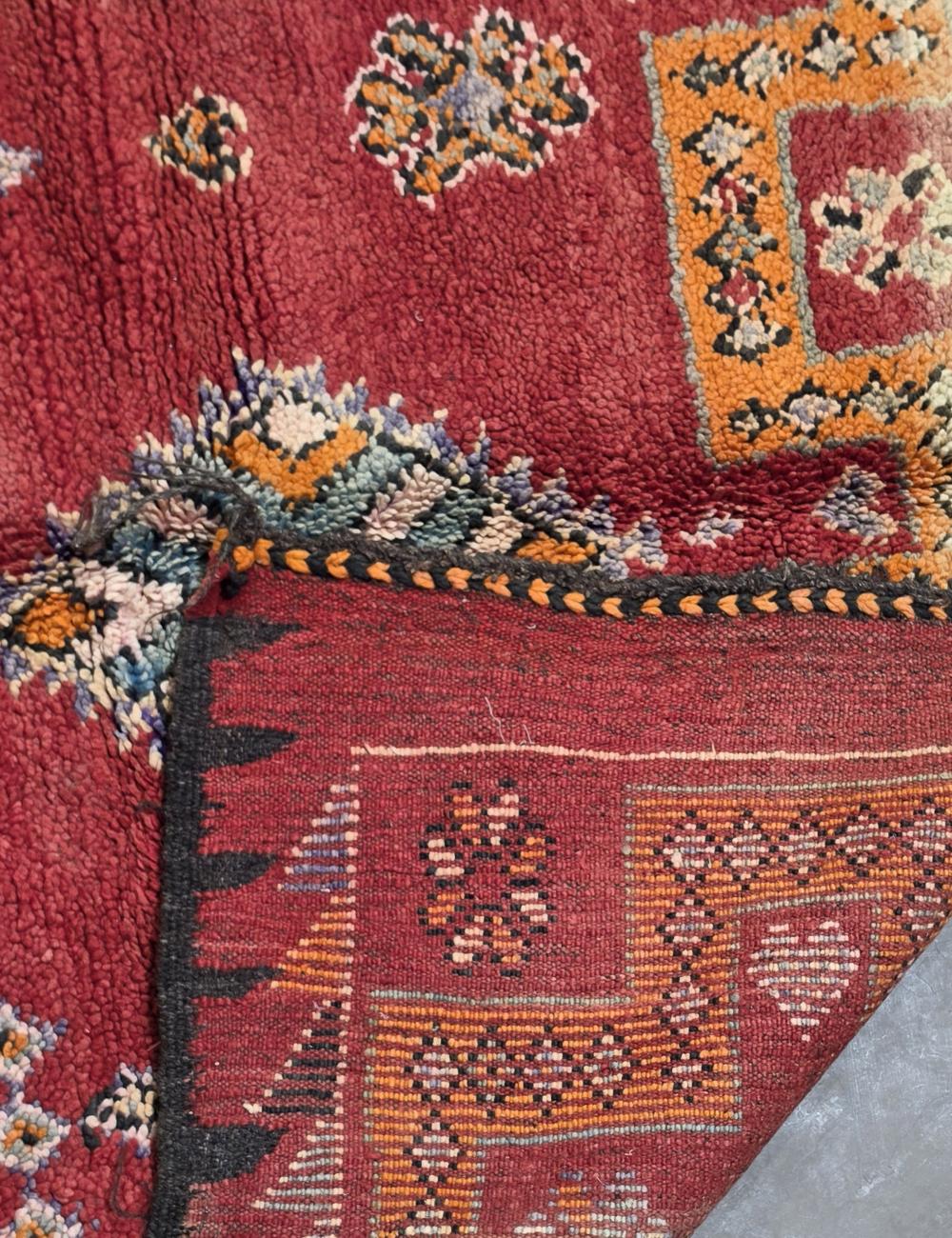 Red Handwoven Berber Diamond Rug 11.5 x 5.4 ft / 352 x 165 cm