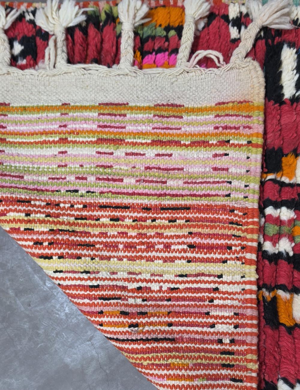 Crimson Red Layered Diamond Motif Boujad Wool Runner 10.3 x 2.79 ft / 313 x 85 cm