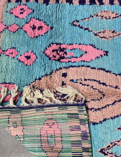Turquoise Pink Diamond Motif Boujad Wool Rug 8.9 x 6.23 ft / 272 x 190 cm