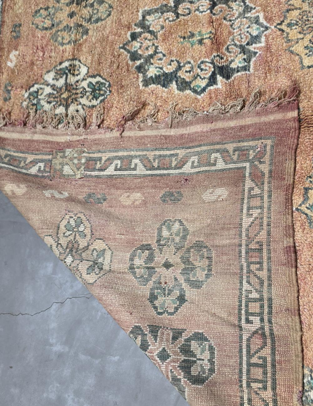 Vintage Middle Atlas Terracotta Rosette Medallion Handwoven Wool Rug 11.7 x 6.27 ft / 357 x 191 cm