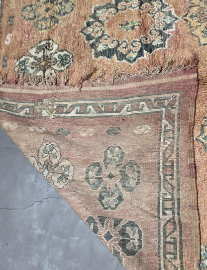 Vintage Middle Atlas Terracotta Rosette Medallion Handwoven Wool Rug 11.7 x 6.27 ft / 357 x 191 cm