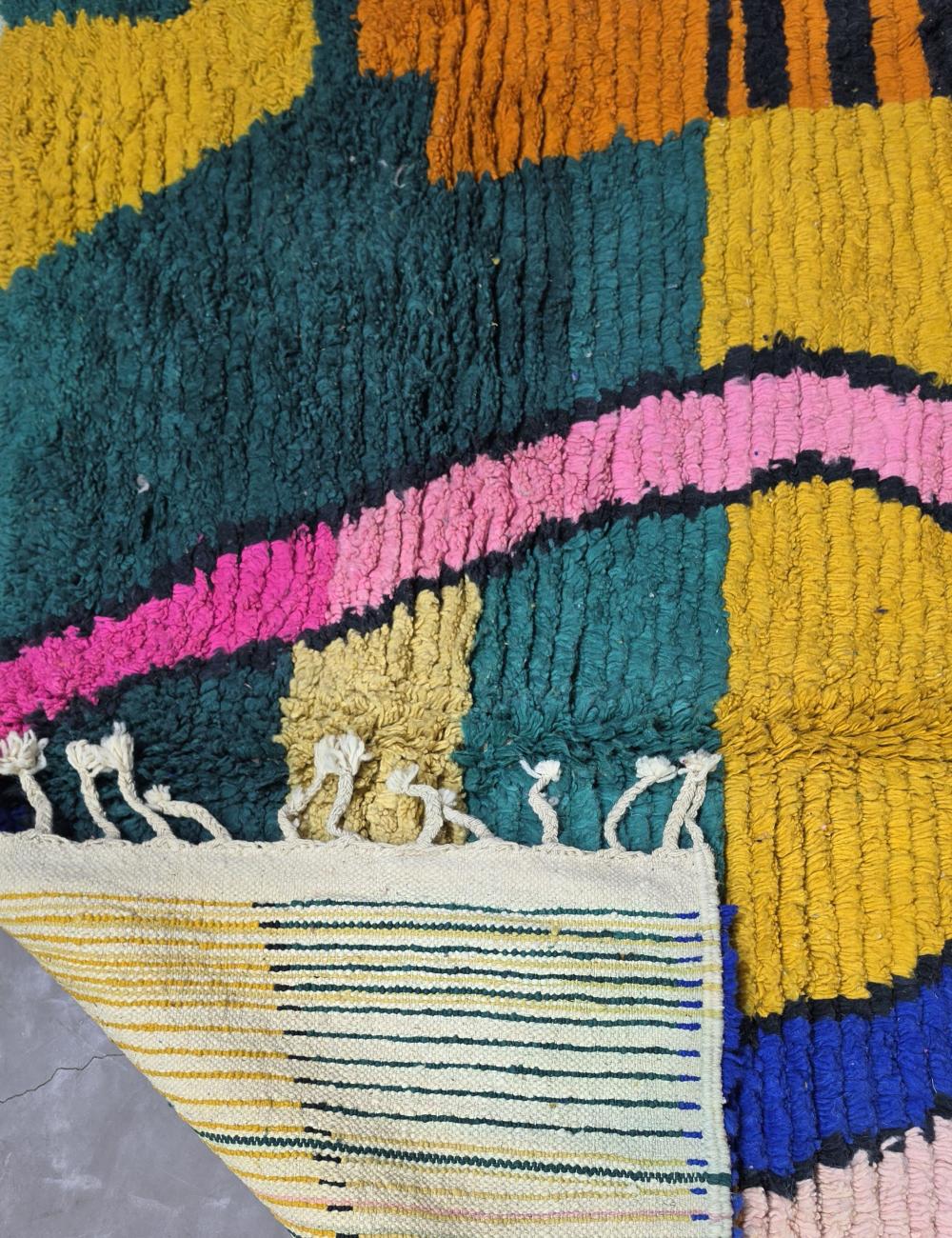 Mustard Magenta Teal Color Block Boujad Wool Rug 9.8 x 6.56 ft / 300 x 200 cm