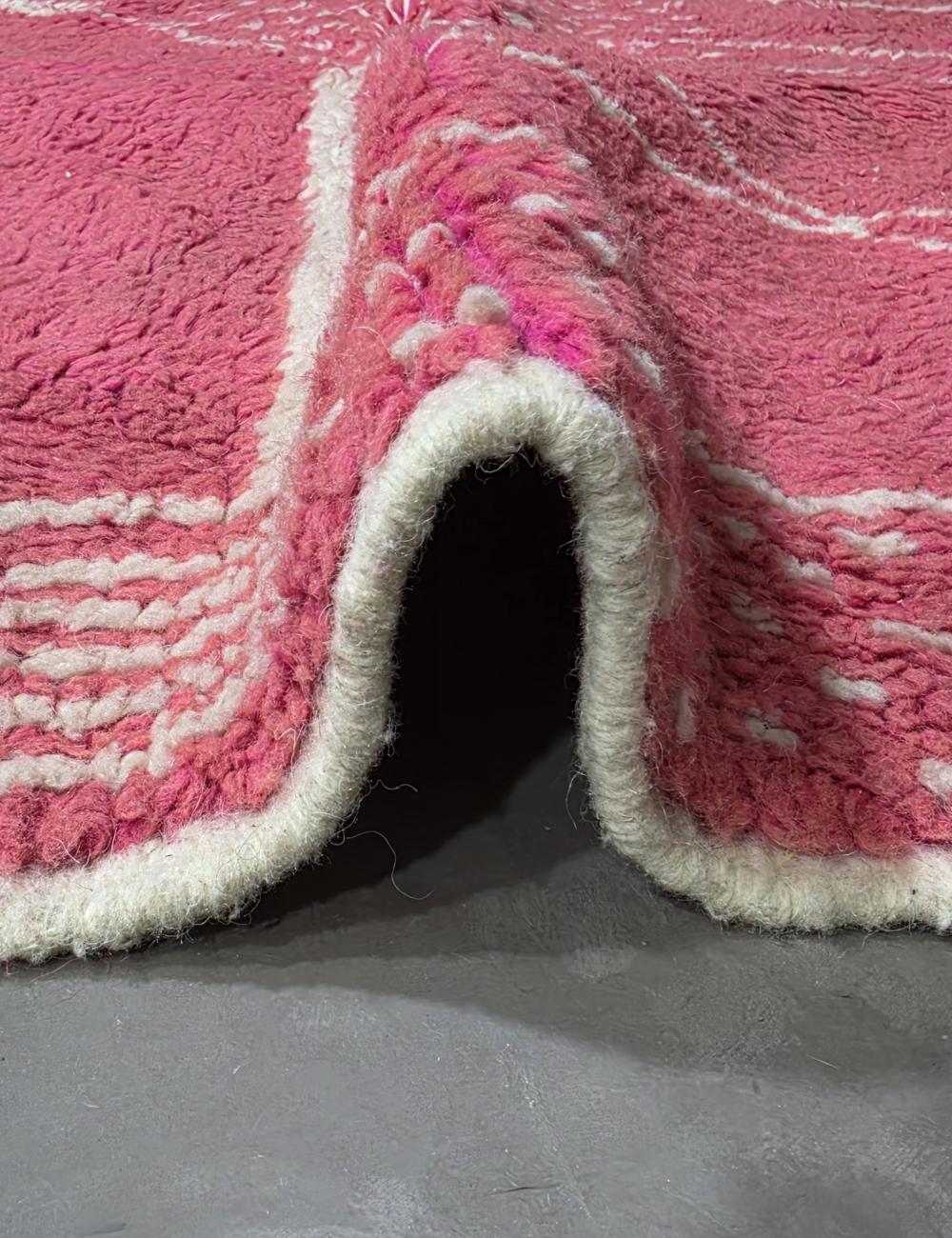 Raspberry Pink Freehand Linework Boujad Wool Rug 7.6 x 4.92 ft / 232 x 150 cm