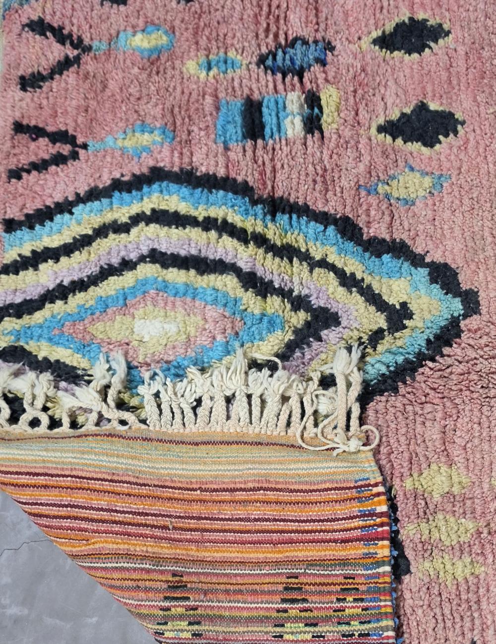 Yellow Pink Diamond Medallion Boujad Wool Rug 10.3 x 6.66 ft / 315 x 203 cm