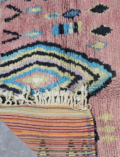 Yellow Pink Diamond Medallion Boujad Wool Rug 10.3 x 6.66 ft / 315 x 203 cm
