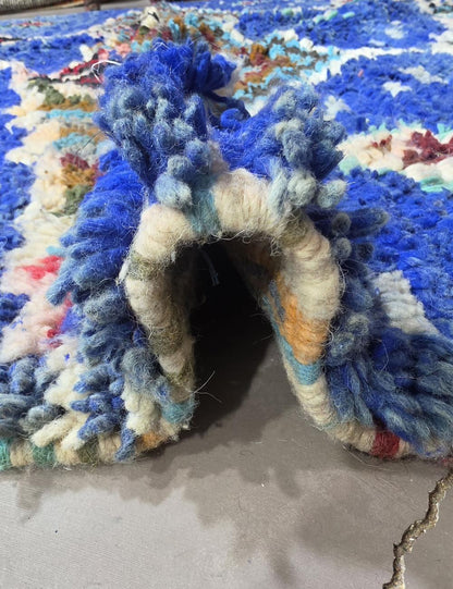 Royal Blue Mirrored Chevron Peak Boujad Wool Rug 8.1 x 6.76 ft / 247 x 206 cm