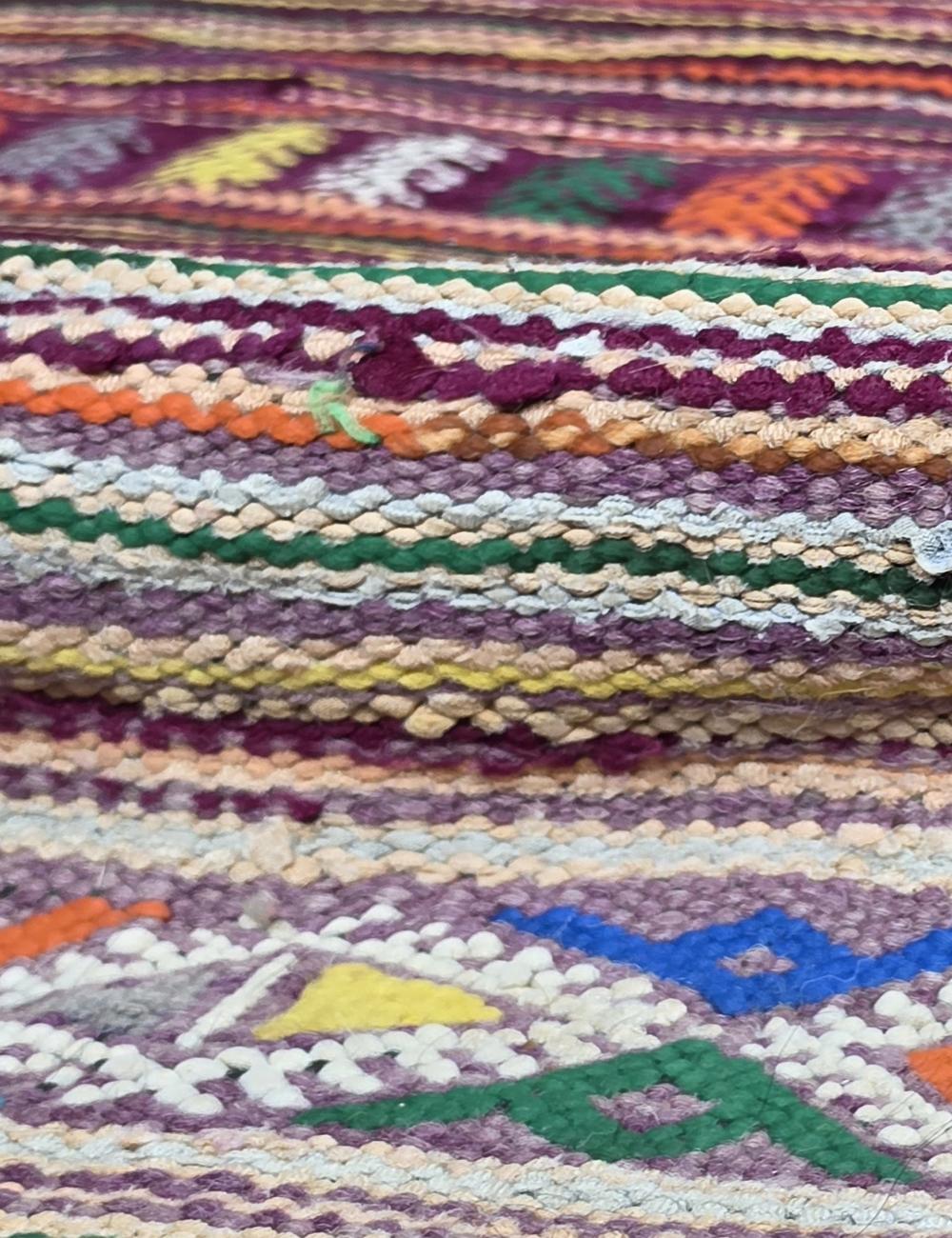 Multicolored Striped Tribal Motif Flatwoven Wool Rug 10.3 x 5.25 ft / 315 x 160 cm