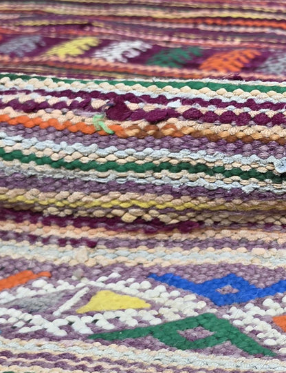 Multicolored Striped Tribal Motif Flatwoven Wool Rug 10.3 x 5.25 ft / 315 x 160 cm