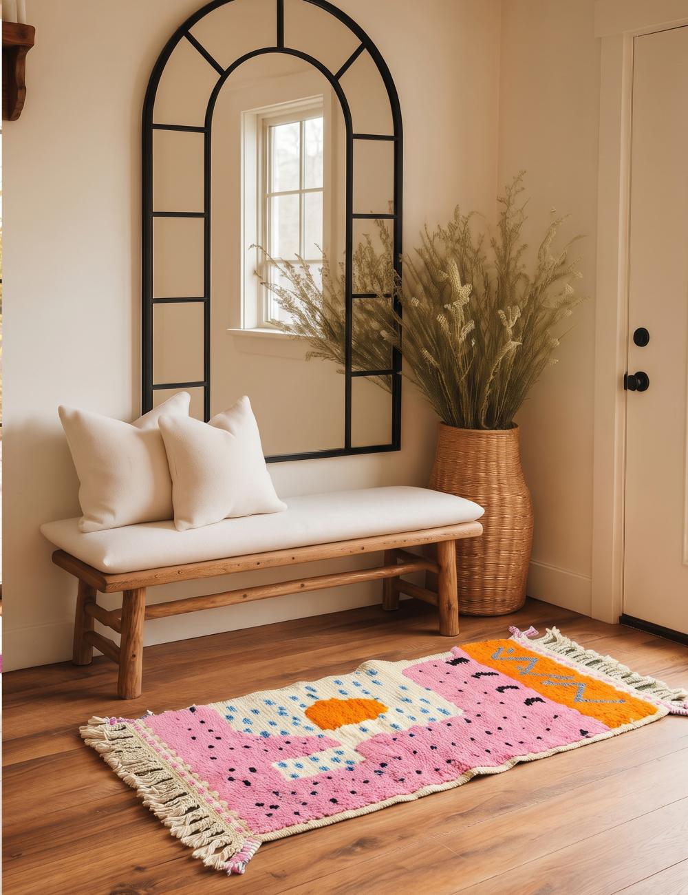 Modern Pink Boujad Rug 3.6 x 1.67 ft / 109 x 51 cm