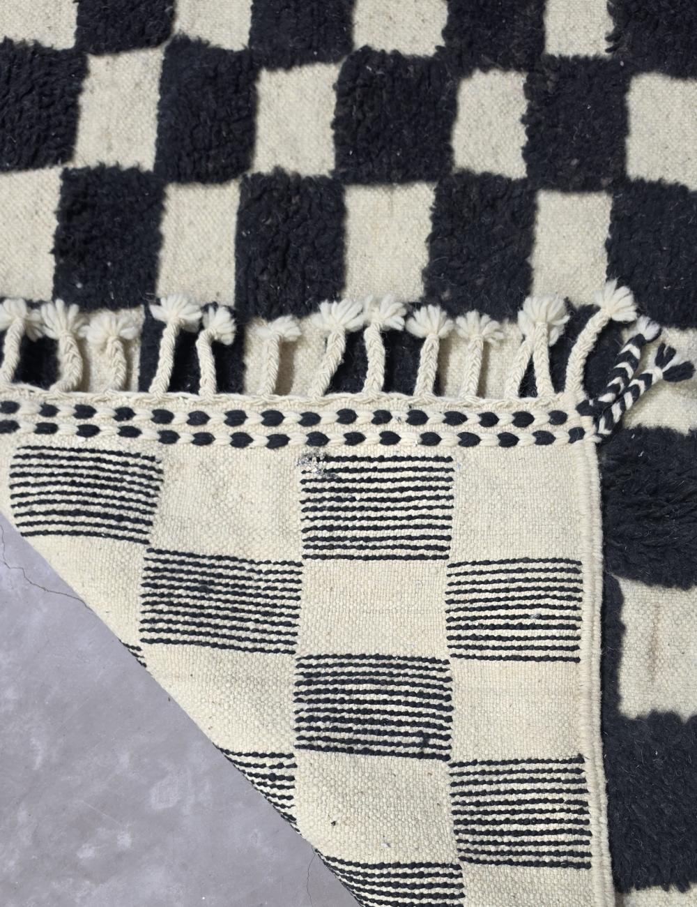 Black and White Checkerboard Wool Rug 4.9 x 3.67 ft / 149 x 112 cm