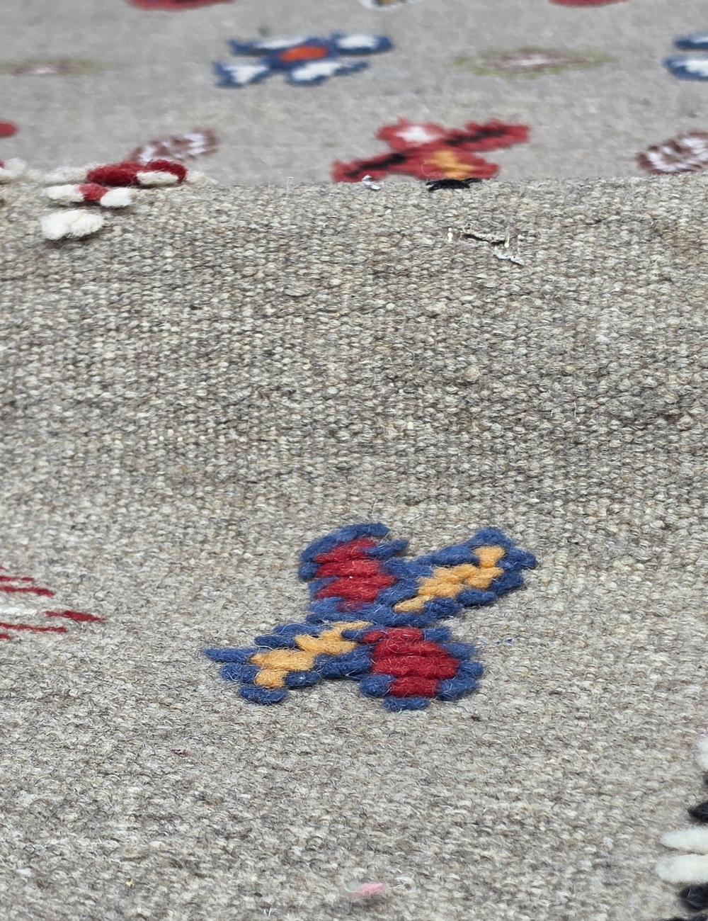 Flatwoven Tribal Symbol Motif Boujad Wool Runner 6.1 x 2.33 ft / 187 x 71 cm
