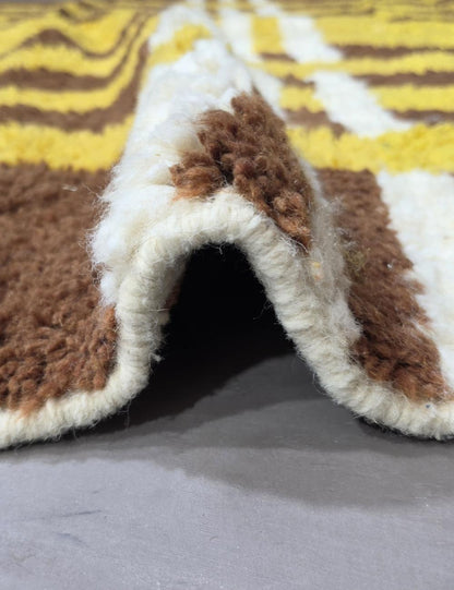 Brown Mustard Handwoven Berber Wool Rug 9.5 x 6.6 ft / 290 x 202 cm