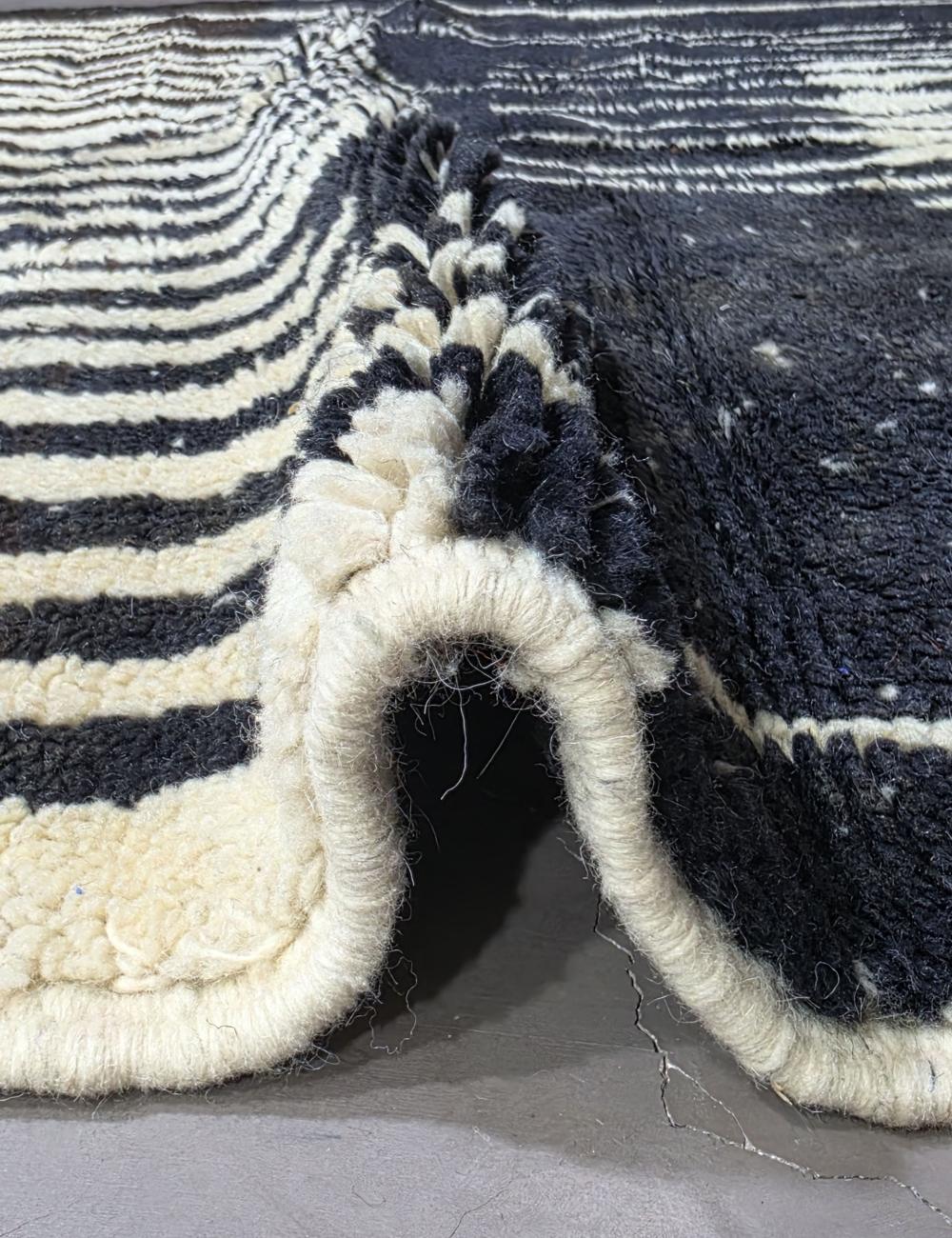 Handwoven Beni M'Rirt Wool Rug Black Silhouette 7.5 x 4.27 ft / 230 x 130 cm