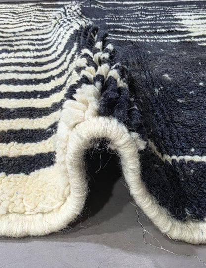 Handwoven Beni M'Rirt Wool Rug Black Silhouette 7.5 x 4.27 ft / 230 x 130 cm