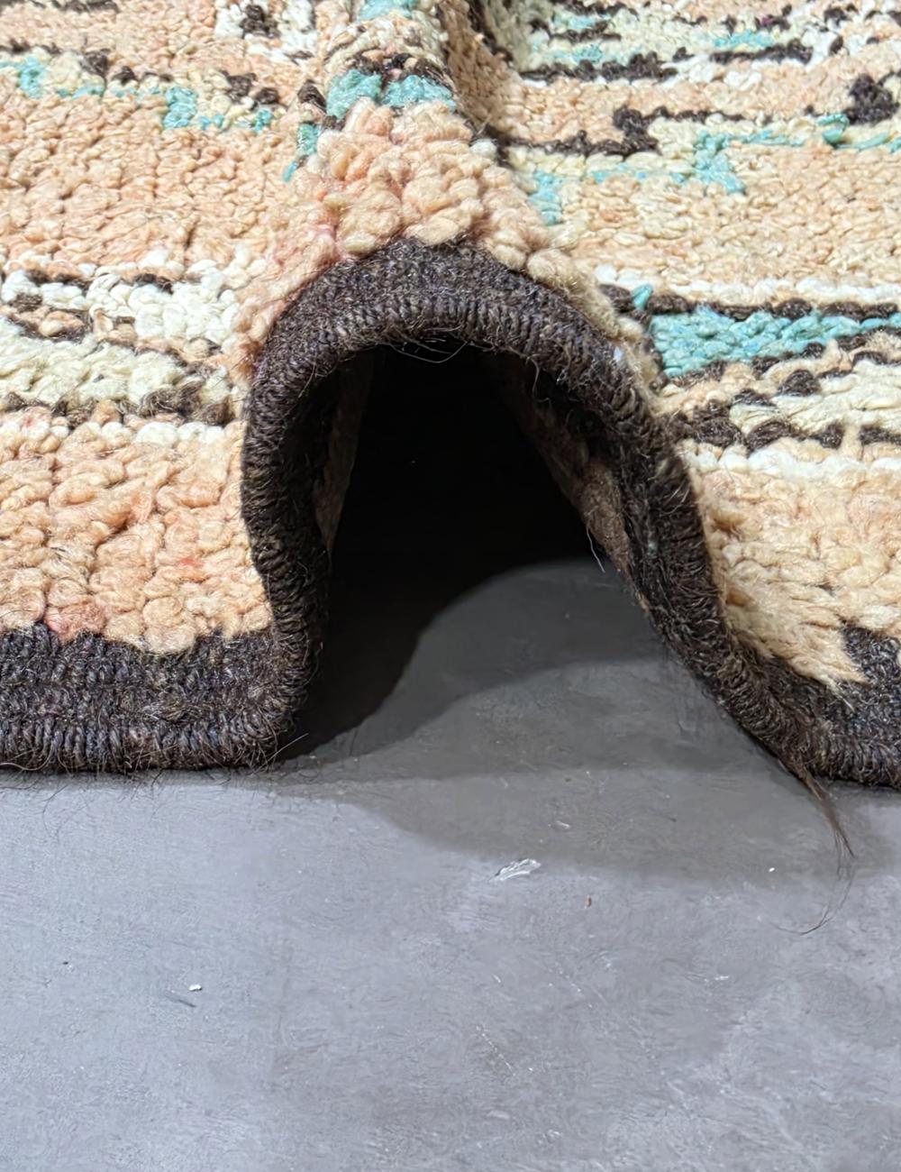 Vintage Middle Atlas Faded Peach Teal Stepped Diamond Medallion Handwoven Wool Rug 11.7 x 5.31 ft / 358 x 162 cm