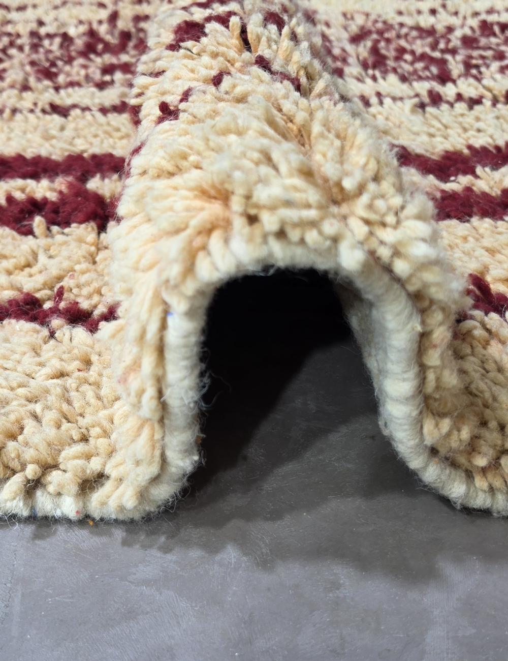 Cream Burgundy Stripe Boujad Wool Runner 9.3 x 2.79 ft / 284 x 85 cm