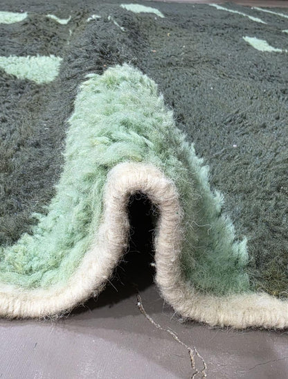Handwoven Boujad Wool Rug Green Camouflage Abstract 9.8 x 8.07 ft / 300 x 246 cm