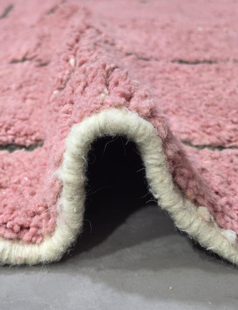 Dusty Pink Minimalist Line Boujad Wool Rug 7.9 x 6.07 ft / 240 x 185 cm