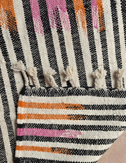 Black and White Striped Moroccan Rug 5.5 x 3.94 ft / 167 x 120 cm