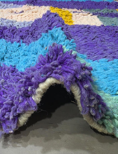 Purple Turquoise Sculptural Totem Boujad Wool Rug  9.3 x 6.2 ft / 282 x 189 cm